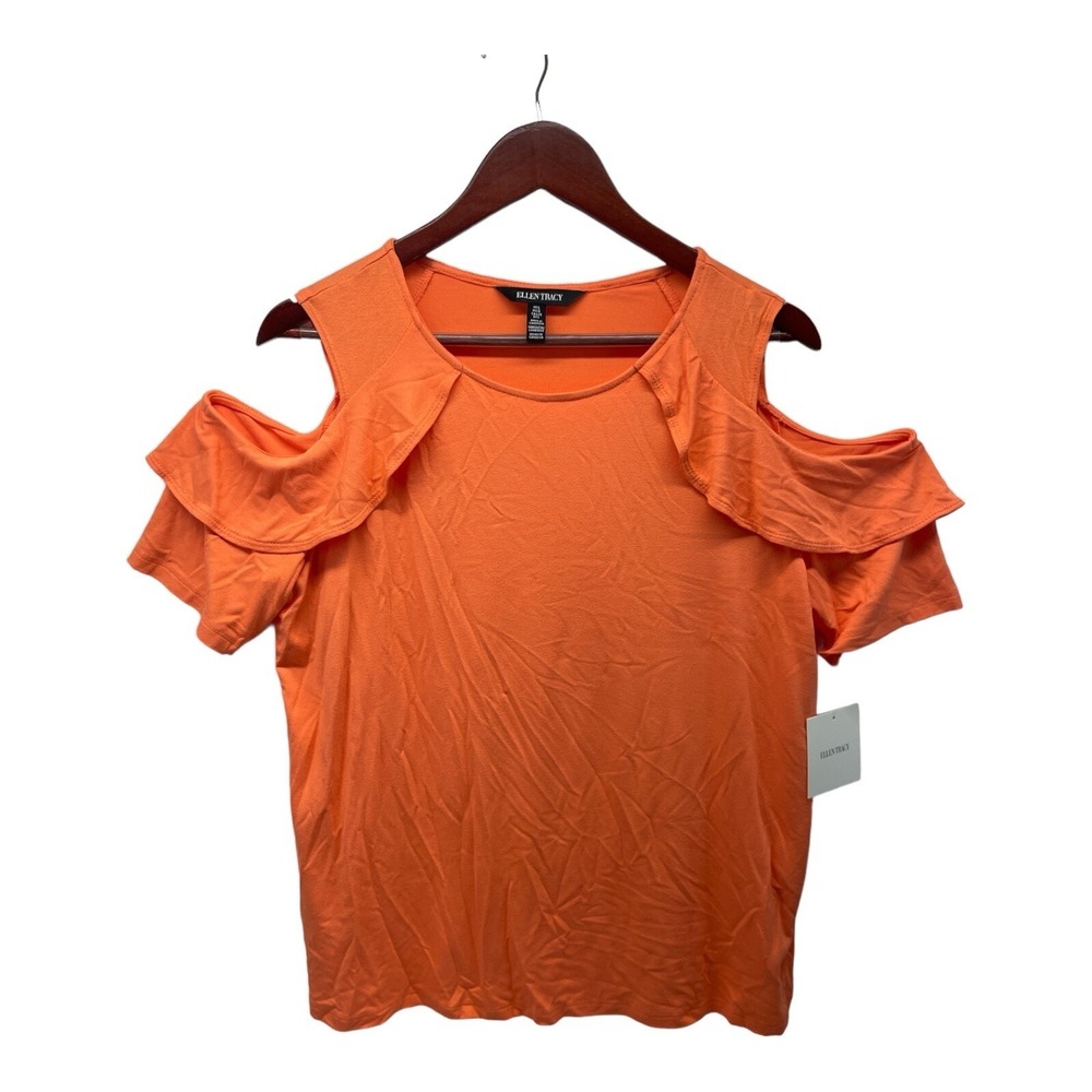Ellen Tracy Women's‎ Large Orange Cold Shoulder Bouse Top $69.50